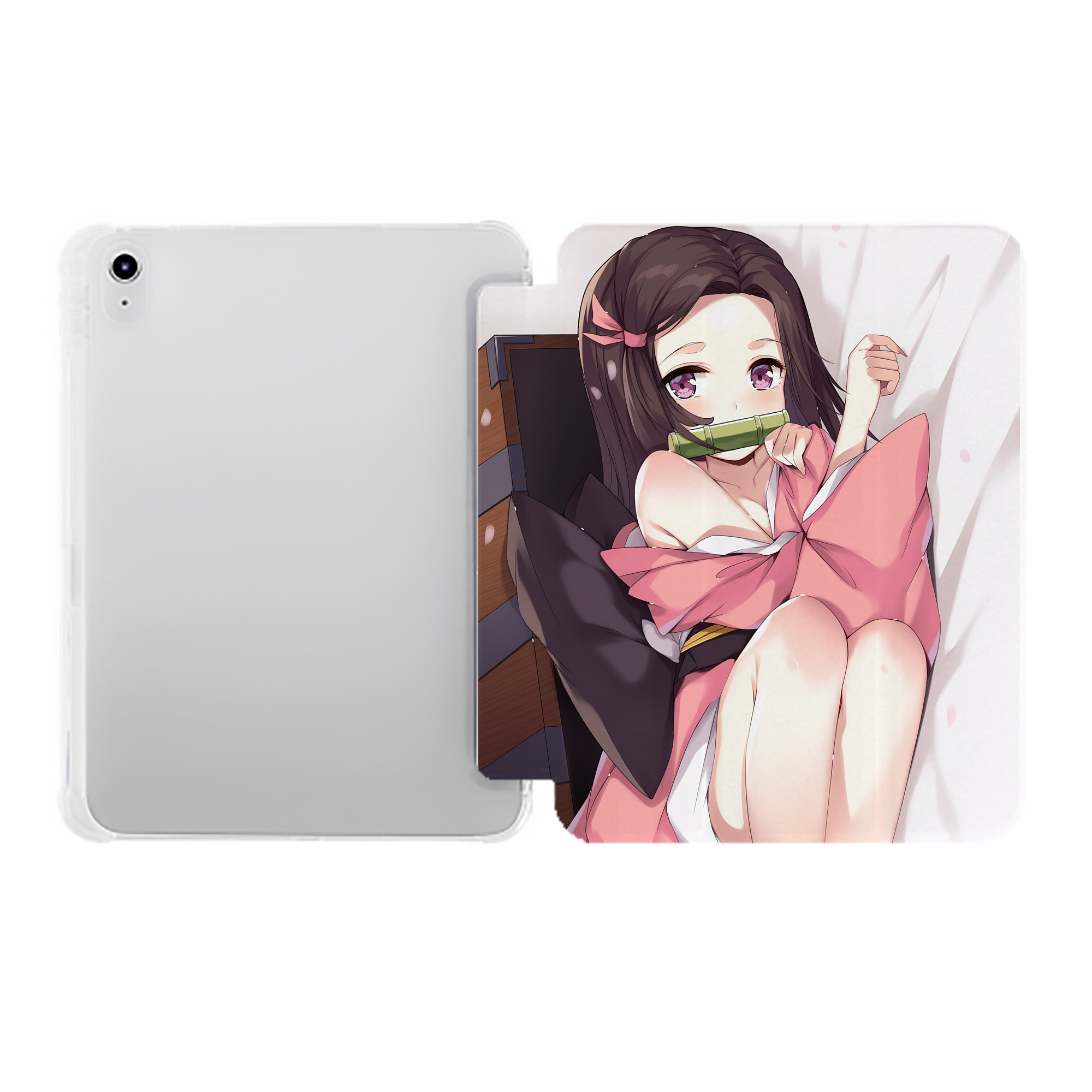 （画像用） 鬼滅の刃（きめつのやいば）竈門 禰󠄀豆子／かまど ねずこ Kamado Nezuko IPad ケース ペン収納付き 三つ折りスタンド PUレザー×シリコン 対応機種9.5/10.5/10.9インチ